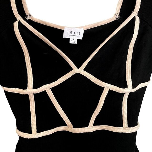 Le Lis Collection black and cream corset body suit long sleeves knit material - Picture 3 of 7